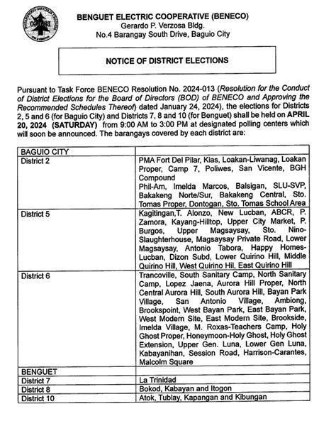 beneco schedule|NOTICE OF .